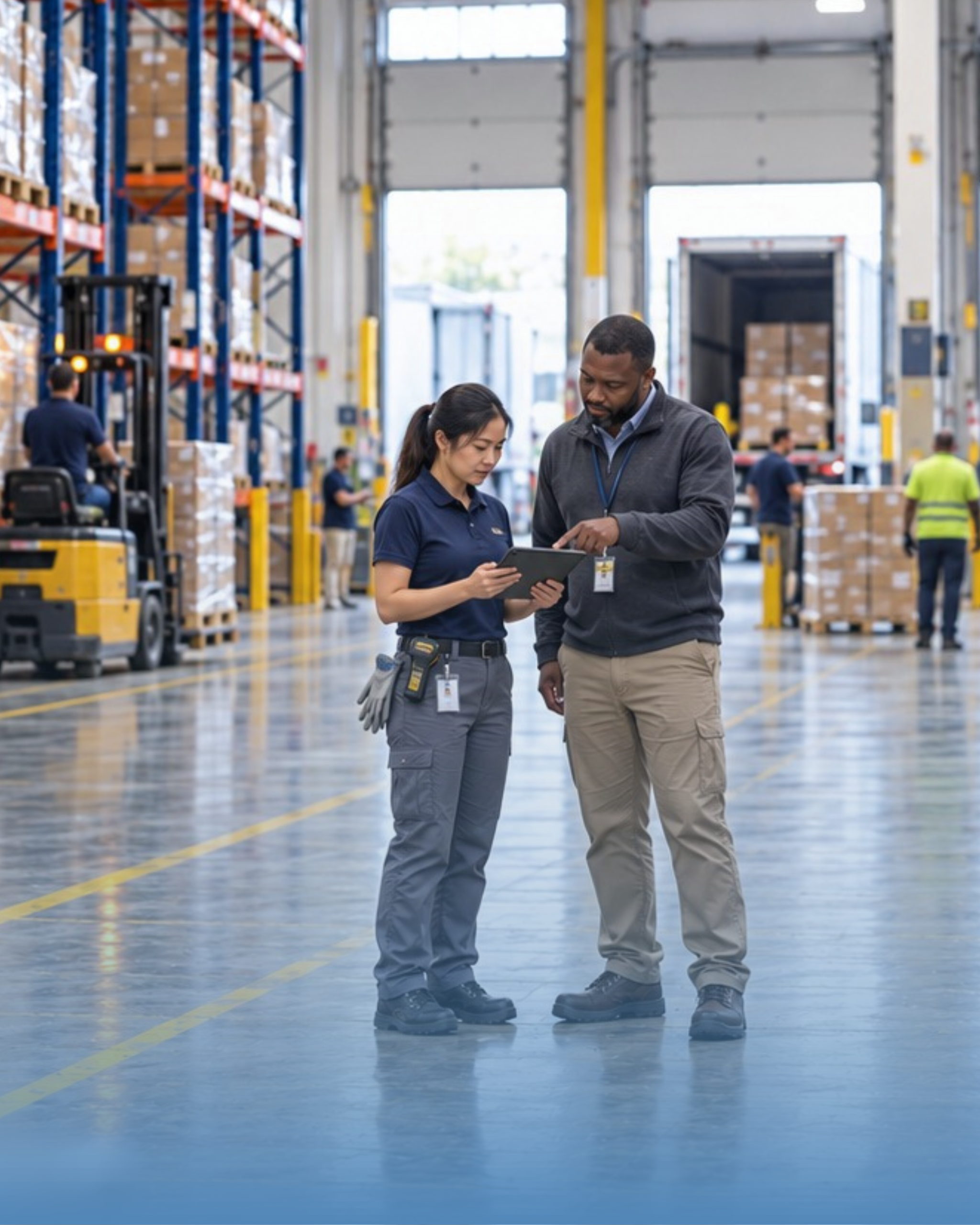 Warehouse Team Reviewing Inventory on iPad
